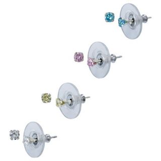 Sterling Silver 4 Pair Set of Color Cubic Zirconia Stud Earrings   Silver