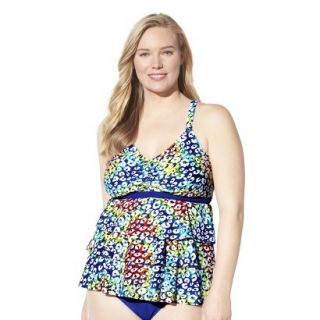Womens Plus Size Tiered Tankini Swim Top   Cobalt Blue/Multicolor 18W