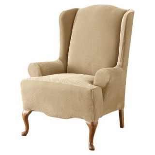 Sure Fit Stretch Pique Wing Chair Slipcover   Cream