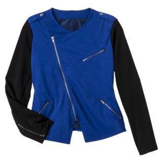 Merona Womens Plus Size Long Sleeve Moto Jacket   Blue/Black 4