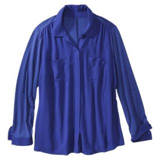 Pure Energy Womens Plus Size 3/4 Sleeve Popover Shirt   Blue 2X