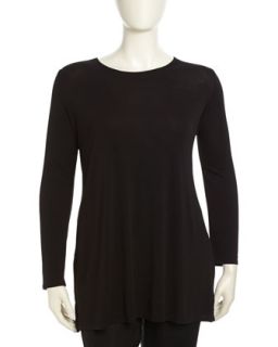 Silk Jersey Long Sleeve Tunic, Black, Womens