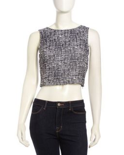 Sleeveless Graphic Knit Cropped Top, Caviar