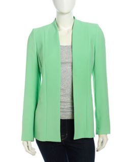 Long Sleeve Open Front Crepe Jacket, Vert Green