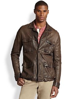 Billy Reid Military Leather Shirt Jacket   Dark Brown