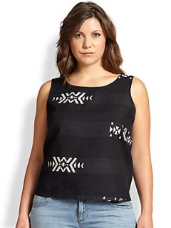 Eileen Fisher, Sizes 14 24 Roundneck Printed Shell   Black