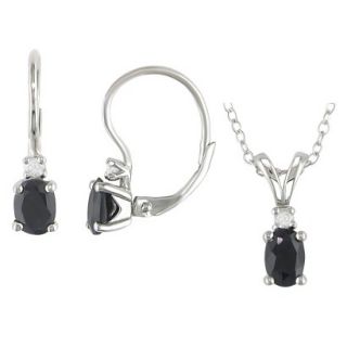 Silver 1.80 Carat Black Sapphire and .10 Carat Diamond Earrings and Pendant Set