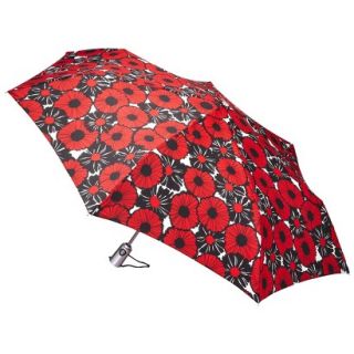 totes Auto Open Umbrella   Black/Red Poppies