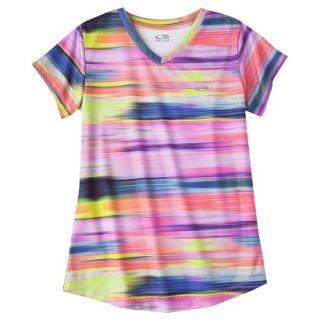 C9 by Champion Girls Duo Dry Short Sleeve V  Neck Tech Tee   Multicolor S