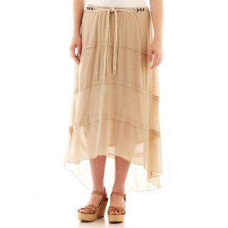 by&by Belted Tiered Gauze Skirt   Plus, Khaki, Womens