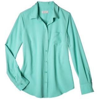 Merona Womens Plus Size Long Sleeve Button Down Shirt   Green 1