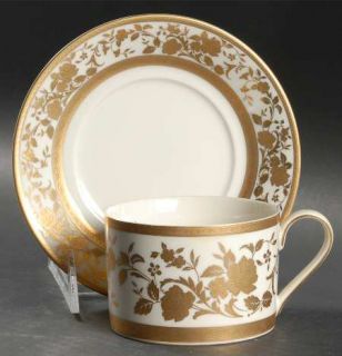 Mikasa English Manor Flat Cup & Saucer Set, Fine China Dinnerware   Gold Flowers