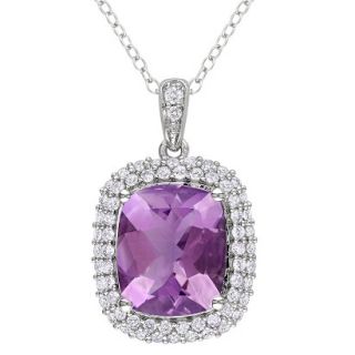 Silver 5 5/8ct Amethyst and Created White Sapphire Pendant With Chain