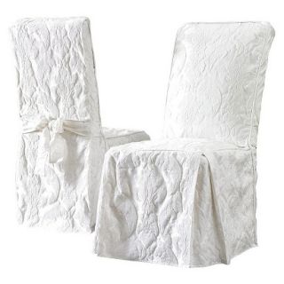 Sure Fit Matelasse Damask Dining Room Chair Slipcover   White