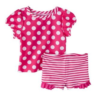 Circo Infant Toddler Girls 2 Piece Polka Dot Short Sleeve Rashguard and Bikini