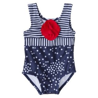 Circo Infant Girls 1 Piece Stars & Stripes Swimsuit   Red, White & Blue 6 12 M