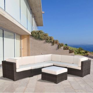 Clearwater 7 Piece Wicker Patio Sectional Seating Furniture Set   Off White