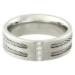 Stainless Steel and Cubic Zirconia Mens Cable Ring   Silver (Size 10)