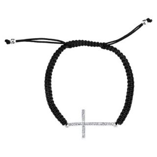 Silver Plated Crystal Wrap Bracelet with Cross   Black