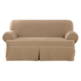 Sure Fit Corded Canvas T   Loveseat Slipcover   Cocoa