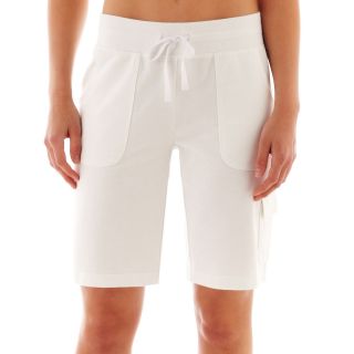 Made For Life French Terry Cargo Pocket Bermuda Shorts, White, Womens
