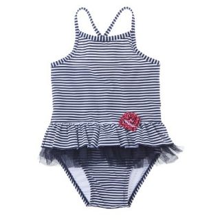 Circo Infant Toddler Girls 1 Piece Striped Tutu Swimsuit   Navy 18 M