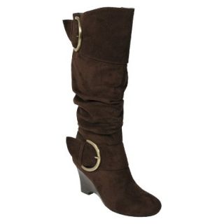 Womens Glaze by Adi Faux Suede Buckle Accent Tall Boot   Brown (7.5)
