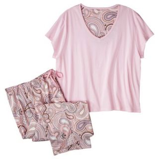 Womens Plus Size Top/Capri Pajama Set   Pink Paisley 1 Plus