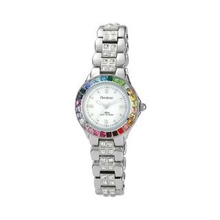 Armitron Now Womens Rainbow Crystal Accent Silver Tone Mother of Pearl Watch