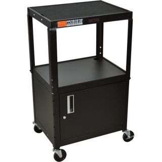 Luxor Utility Cart with Locking Cabinet   3 Shelf, Black, 400 Lb. Capacity,