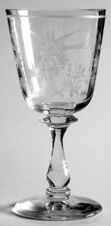Unknown Crystal Unk7361 Wine Glass   Floral,Bird,Wafer,Bulbous Stem