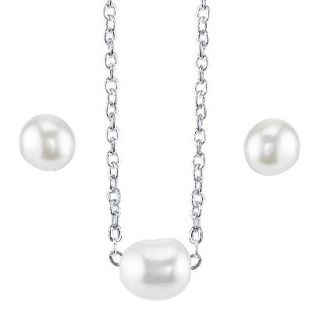 Silver Plated Pearl Necklace And Earring Set   Silver