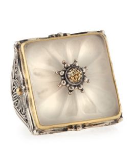 Square Flower Carved Frosted Crystal Ring, Size 7
