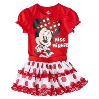 Disney Newborn Girls 2 Piece Minnie Mouse Bodysuit and Skirt Set   Red 6 9 M