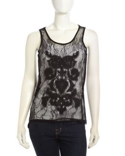 High Low Lace Front Combo Tank, Black
