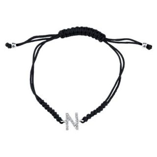 Silver Plated Crystal Wrap Bracelet with Initial N   Black