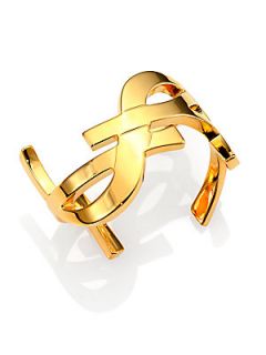 Saint Laurent Signature Monogram Cuff Bracelet/Goldtone   Gold