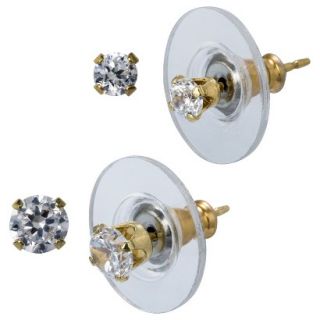 14K Gold Round Stud Earrings Set   Clear
