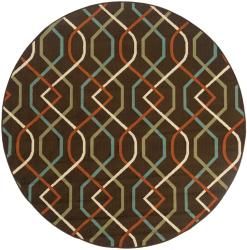 Brown/ Ivory Outdoor Area Rug (710 Round)