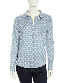 Long Sleeve Soft Poplin Shirt, Blue Spruce Print