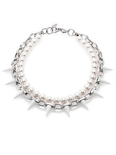 Joomi Lim Chain, Spike & Faux Pearl Necklace   Silver