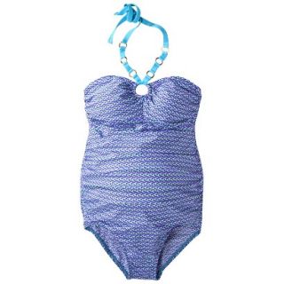 Womens Maternity Bandeau One Piece Swimsuit   Turquoise/White XS