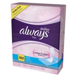 Always Incredibly Thin Daily Liners, Regular Wrapped, 162 count