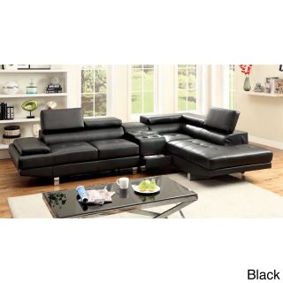 Furniture Of America Kemzy 2 piece Bonded Leather Sectional Bluetooth Speaker Console Set