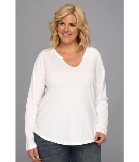 DKNY Jeans Plus Size 3/4 Sleeve Battenburg Lace Top Womens T Shirt (White)