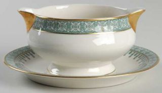Haviland Cambridge Green Gravy Boat with Attached Underplate, Fine China Dinnerw