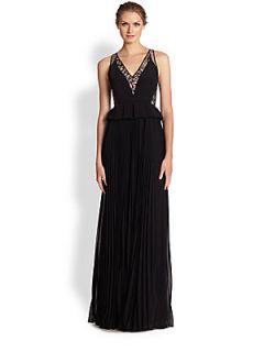 Rebecca Taylor Lace Accent Peplum Gown   Black