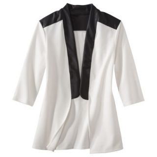 labworks Womens Faux Leather Trim Tuxedo Jacket   White XXL