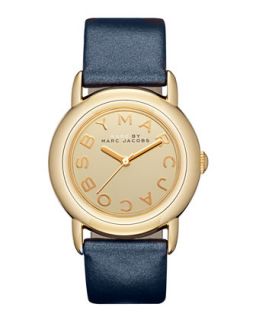 Marci Leather Strap Watch, Navy/Golden