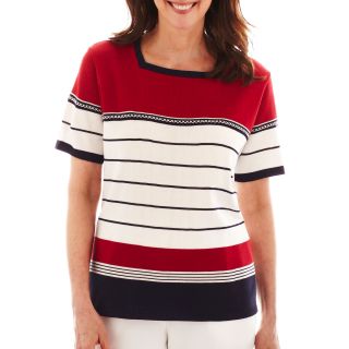 Alfred Dunner Smooth Sailing Short Sleeve Striped Sweater, Womens